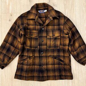 Vintage Pendleton Wool Plaid Board Coat Jacket Brown Black Made in USA M